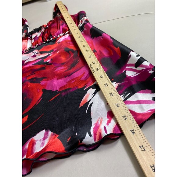 Y2K Babydoll Satin Sleeveless Top size Medium Empire Waist Chain Detail Iz Byer - Picture 8 of 16